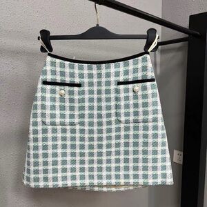 🚩steal authentic miumiu Green and White Checkered Mini Skirt
